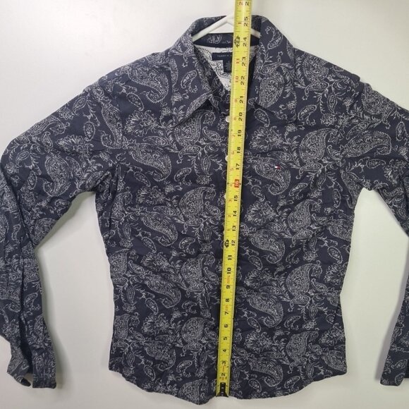 Tommy Hilfiger Pasiley Print Floral Blue Shirt Men's Long Sleeves Size 4 - Picture 7 of 9